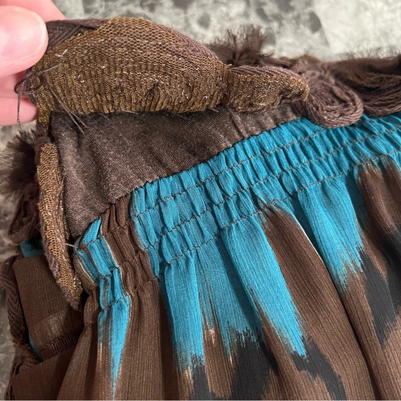 Beige by Eci Floral Rosette Y2K Tie Dye Chiffon Babydoll Blouse Size Medium - Picture 11 of 11